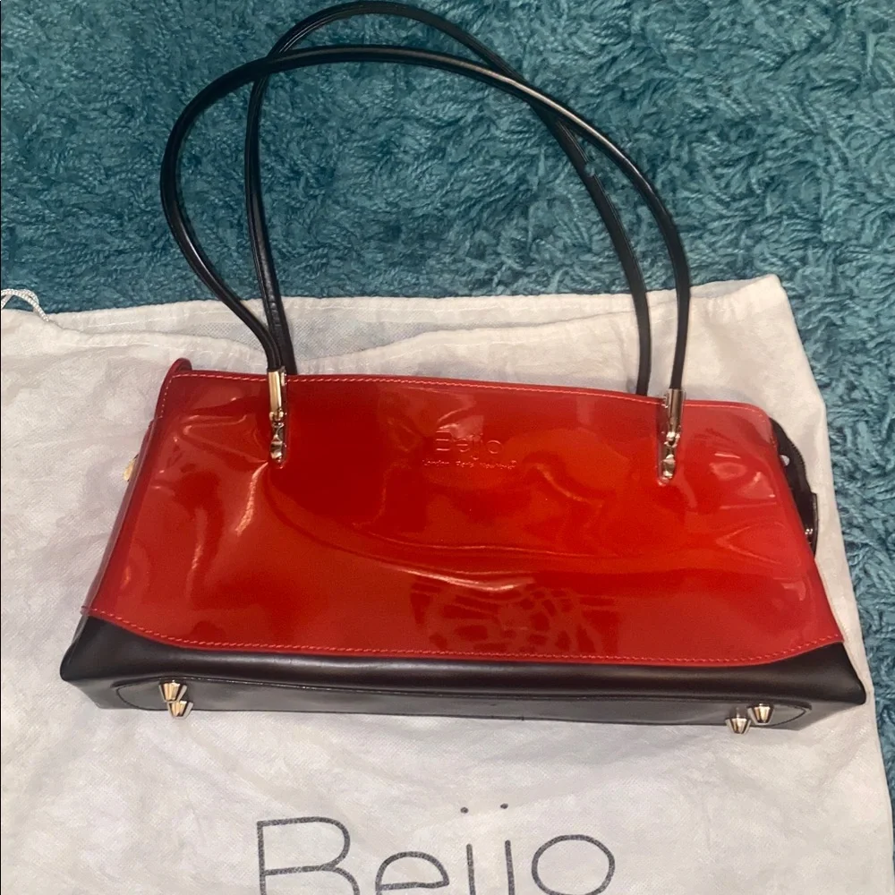 Beijo Red Patent Leather Baguette Shoulder Bag Y2K - Picture 3 of 4